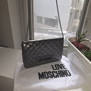 Love Moschino Silver Quilted Crossbody Bag